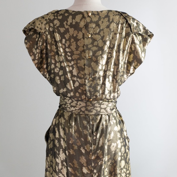 Vintage Pauline Trigère 70s gold silk leopard print dress - Picture 3 of 5